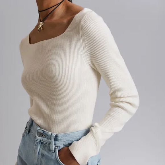 & Other Stories Nwt Knit Ribbed Square Neck Long Sleeve Top Women’s Size Small